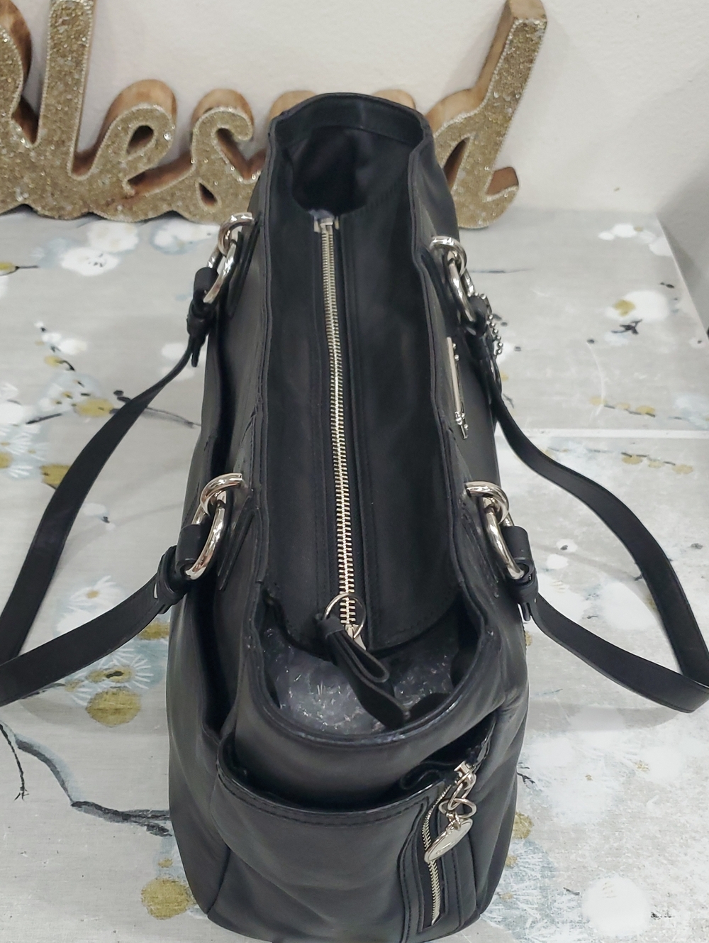 Coach Gallery East West Black Leather Tote - Picture 12 of 16